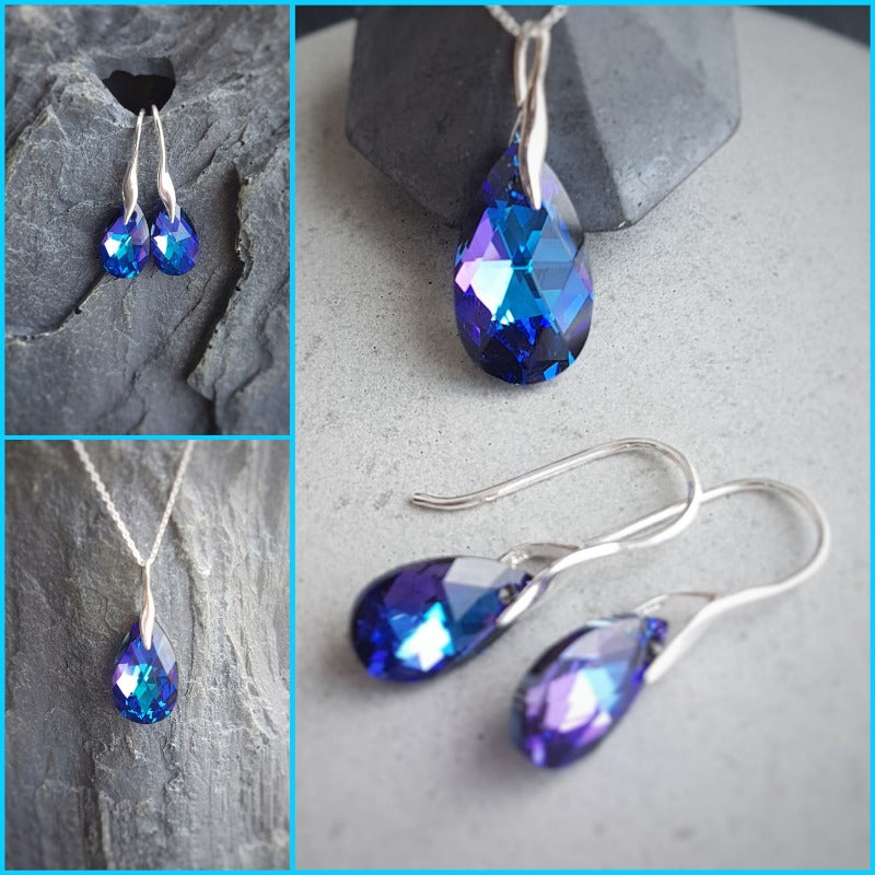 Crystal teardrop earrings and pendant necklace set, [product type], - Personalised Silver Jewellery Ireland by Magpie Gems