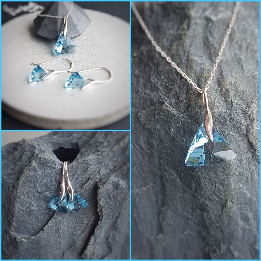 Aquamarine Triangle Crystal Jewellery Set, [product type], - Personalised Silver Jewellery Ireland by Magpie Gems