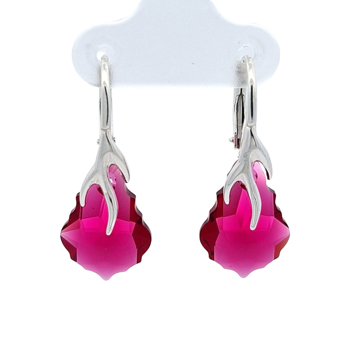 Irish Hand-Finished Sterling Silver Baroque Drop Earrings Ruby Red