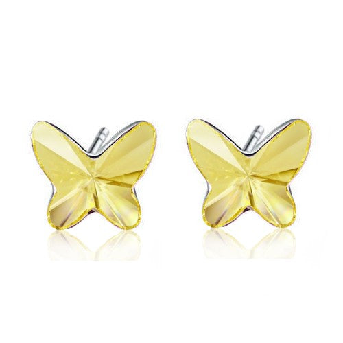 Little Miss Butterfly Women's Stud Earrings in Sterling Silver with Jonquil Yellow Austrian Crystals