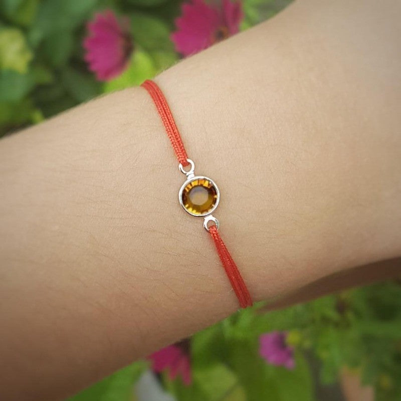 Topaz November Birthstone crystal adjustable knot bracelet in red, Shop in Ireland, Gift Boxed