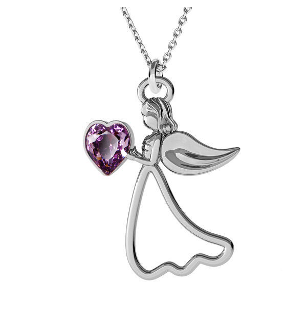 Protect My Heart Sterling Silver Angel Necklace with Personalised Amethyst Birthstone for February Birthdays