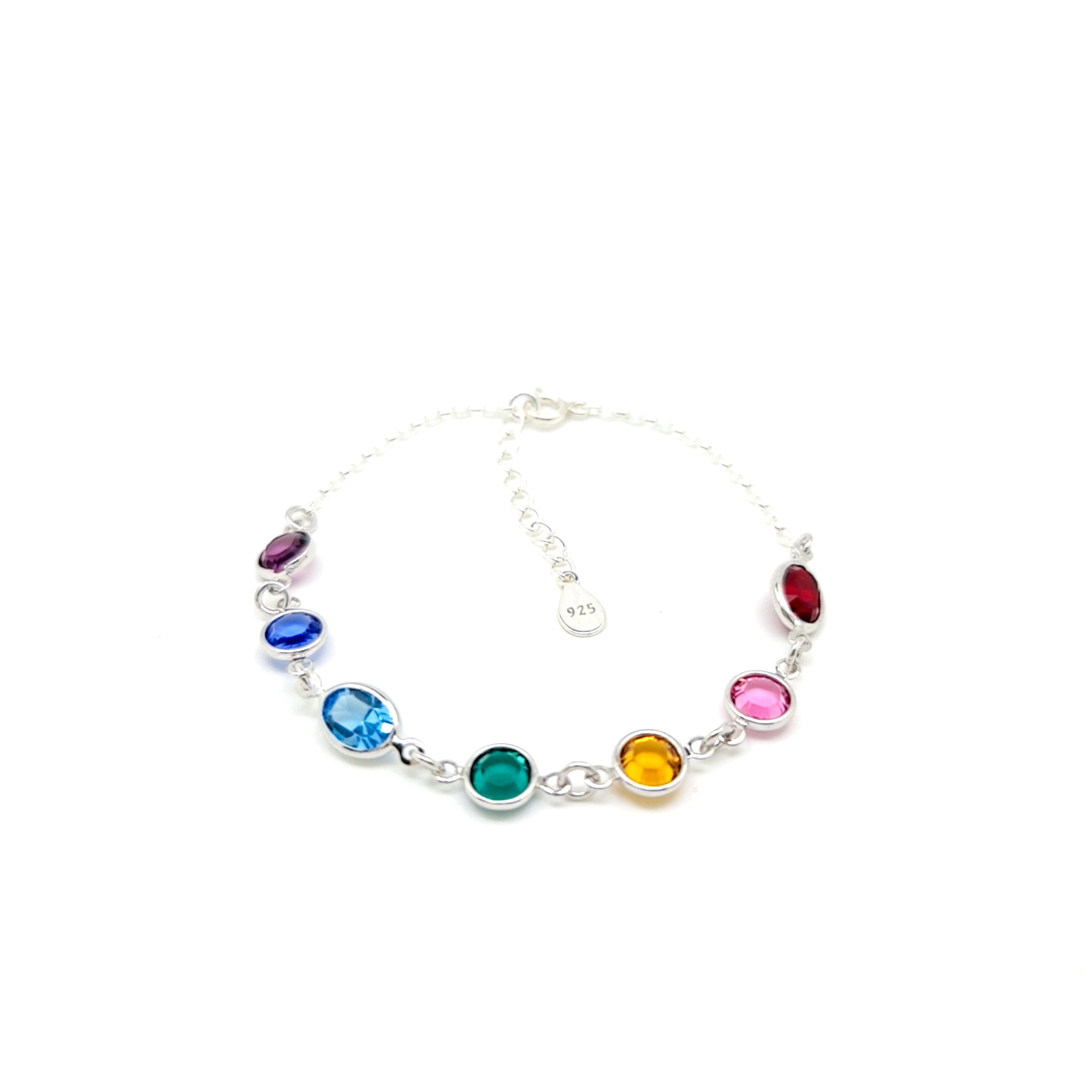 Sterling Silver Family Link Bracelet with Personalised Birthstones