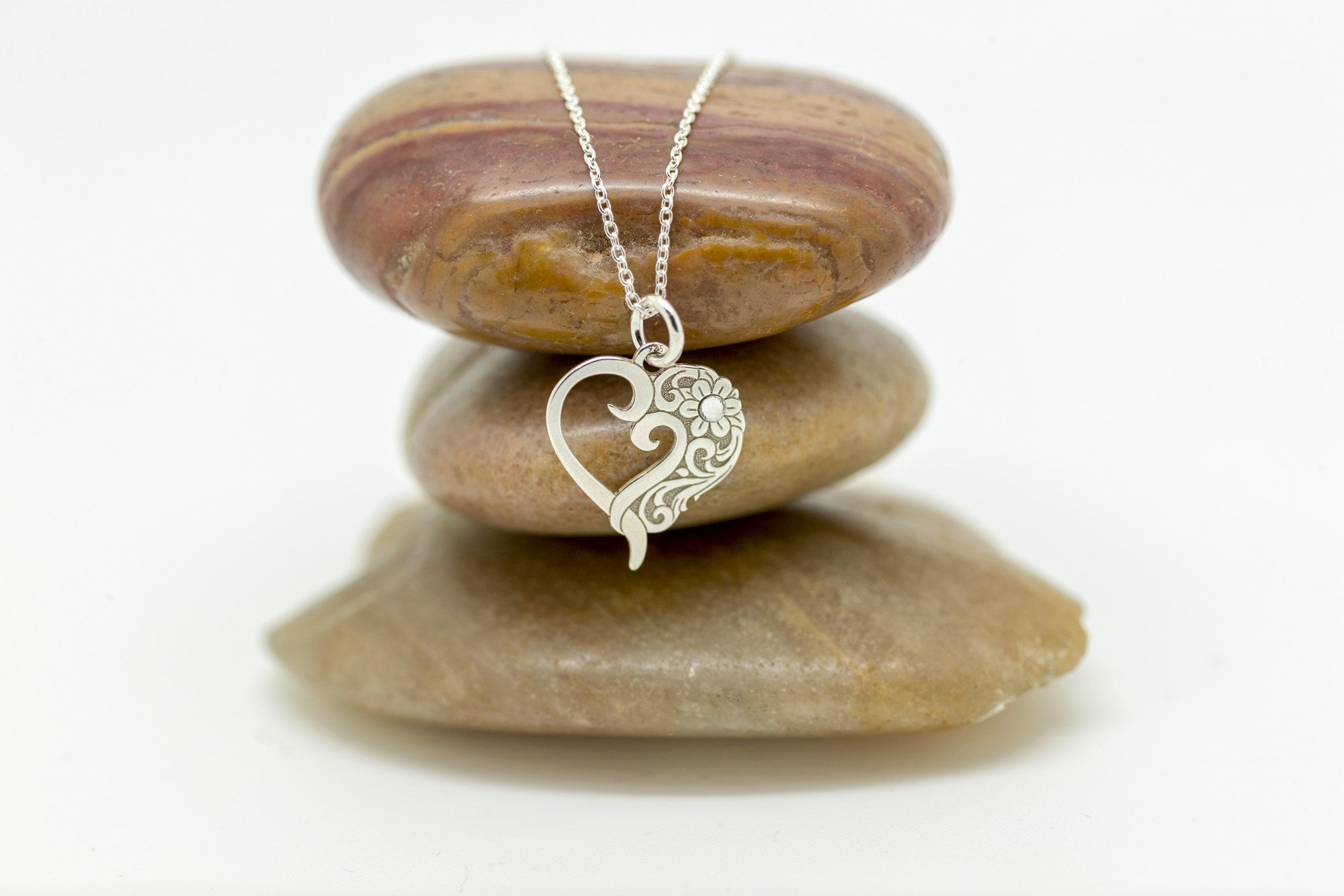 Romantic Heart Sterling Silver Necklace with Intricate Filigree Heart Pendant