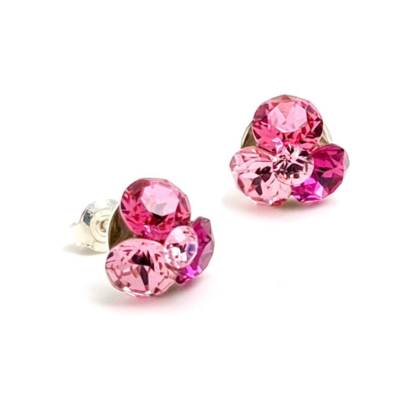 Rose Fuchsia Pink Floral Cluster Stud Earrings - 1 cm Size