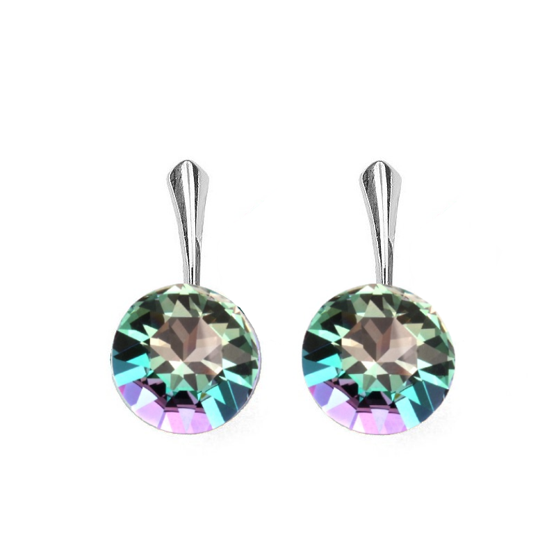 Simulated Diamond Round Crystal Drop Earrings in Silver