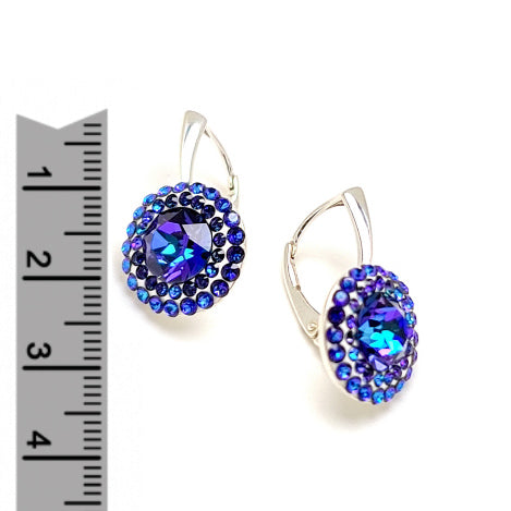 Close-up of Double Halo Heliotrope Pave Drop Earrings in Sterling Silver