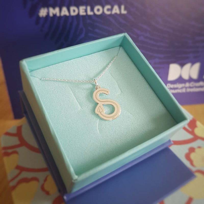 Silver 'S' Initial Pendant Necklace with Gift Box and Message Card