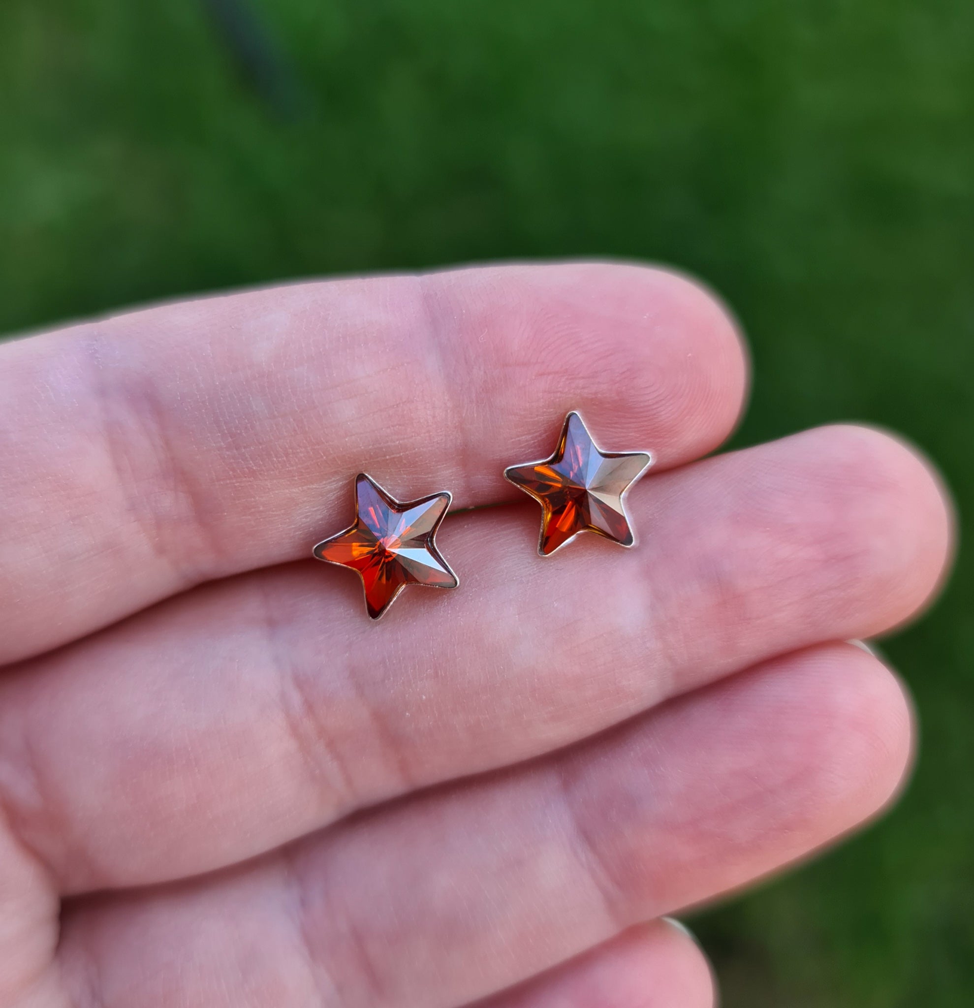 Red Magma Star Crystal Stud Earrings in Sterling Silver - Product View