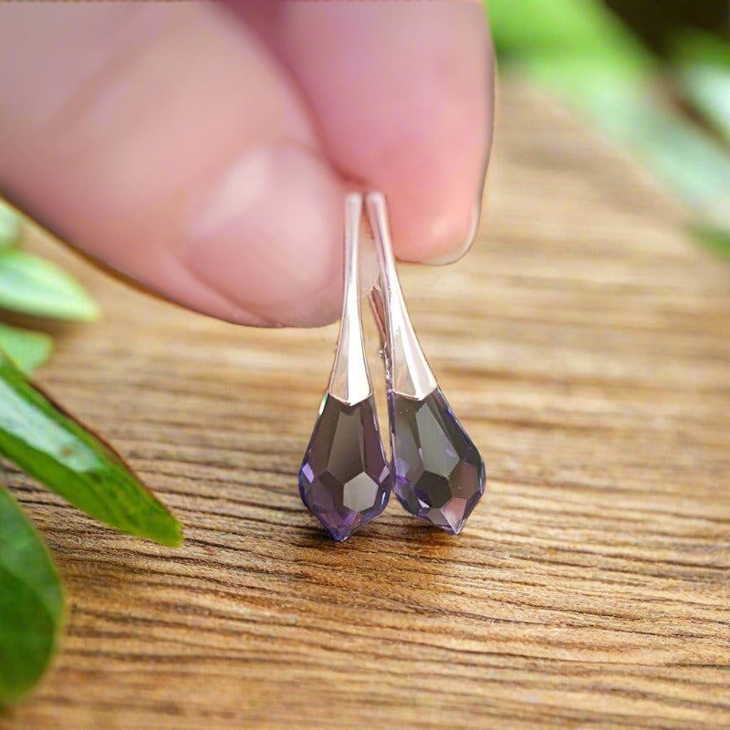 Amethyst Teardrop Crystal Earrings with 925 Sterling Silver Leverbacks for women from Ireland