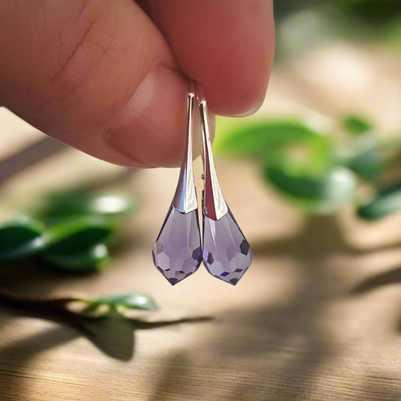 Tanzanite Teardrop Crystal Earrings with 925 Sterling Silver Leverbacks for women from Ireland