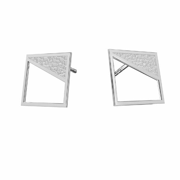 Intricate Square Sterling Silver Stud Earrings on display, highlighting geometric design