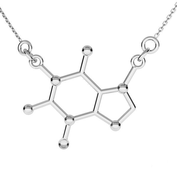 A Sterling Silver Necklace with a Caffeine or Coffee Molecule Formula Pendant for Women, by Magpie Gems in Ireland