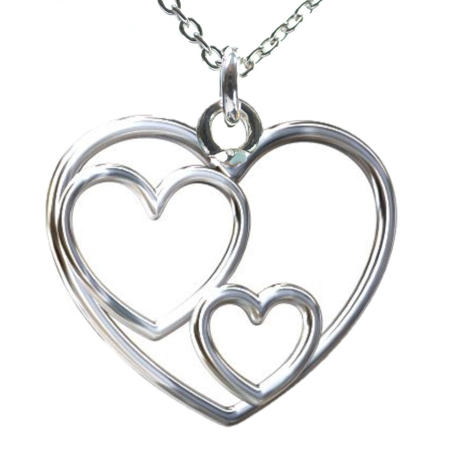 Three GENERATIONS Grandmother Mother and Child 3 Heart Necklace, [product type], - Personalised Silver Jewellery Ireland by Magpie Gems