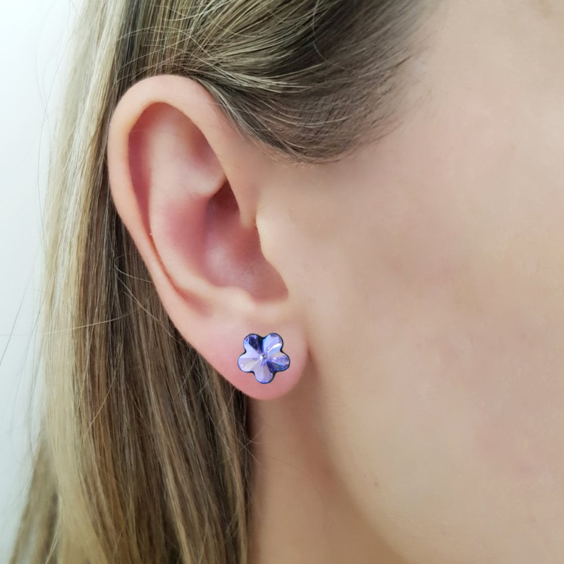 Sparkling Blossom Stud Earrings in Violet Lavender made for Girls by Magpie Gems in Ireland